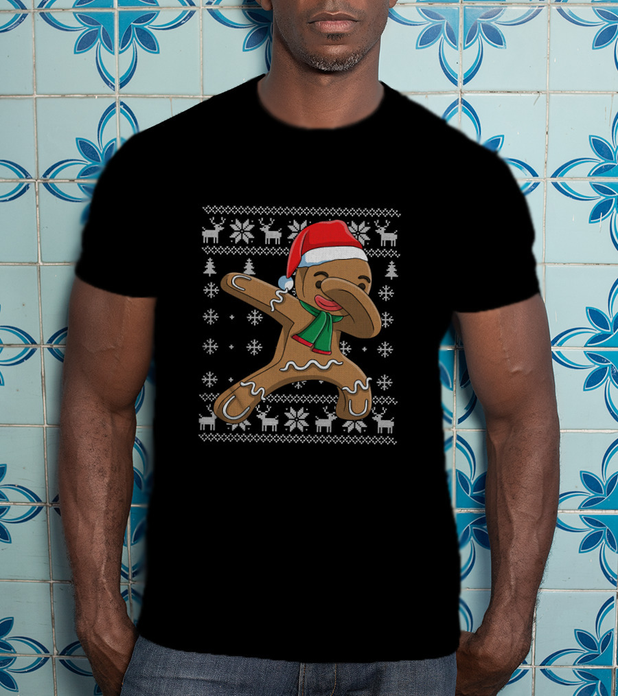Festive Dabbing Gingerbread Man Christmas T-Shirt