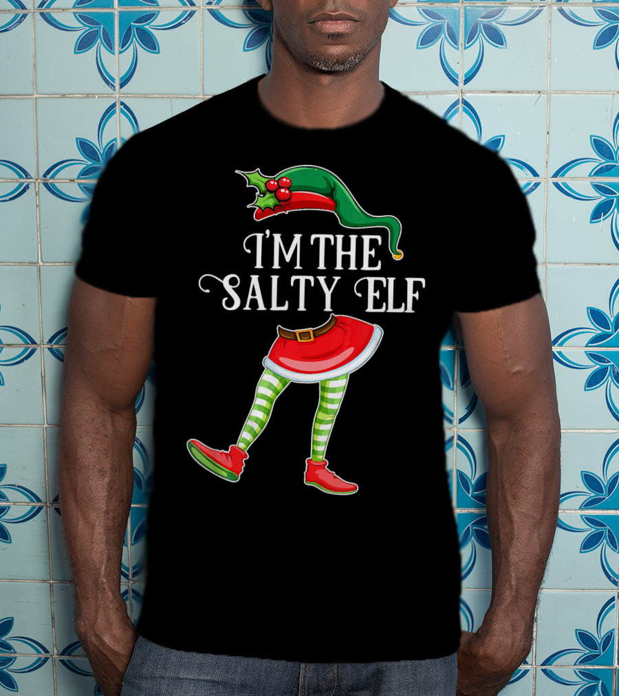 I'M THE SALTY ELF Christmas Hat And Striped Legs With Red Shoes T-Shirt