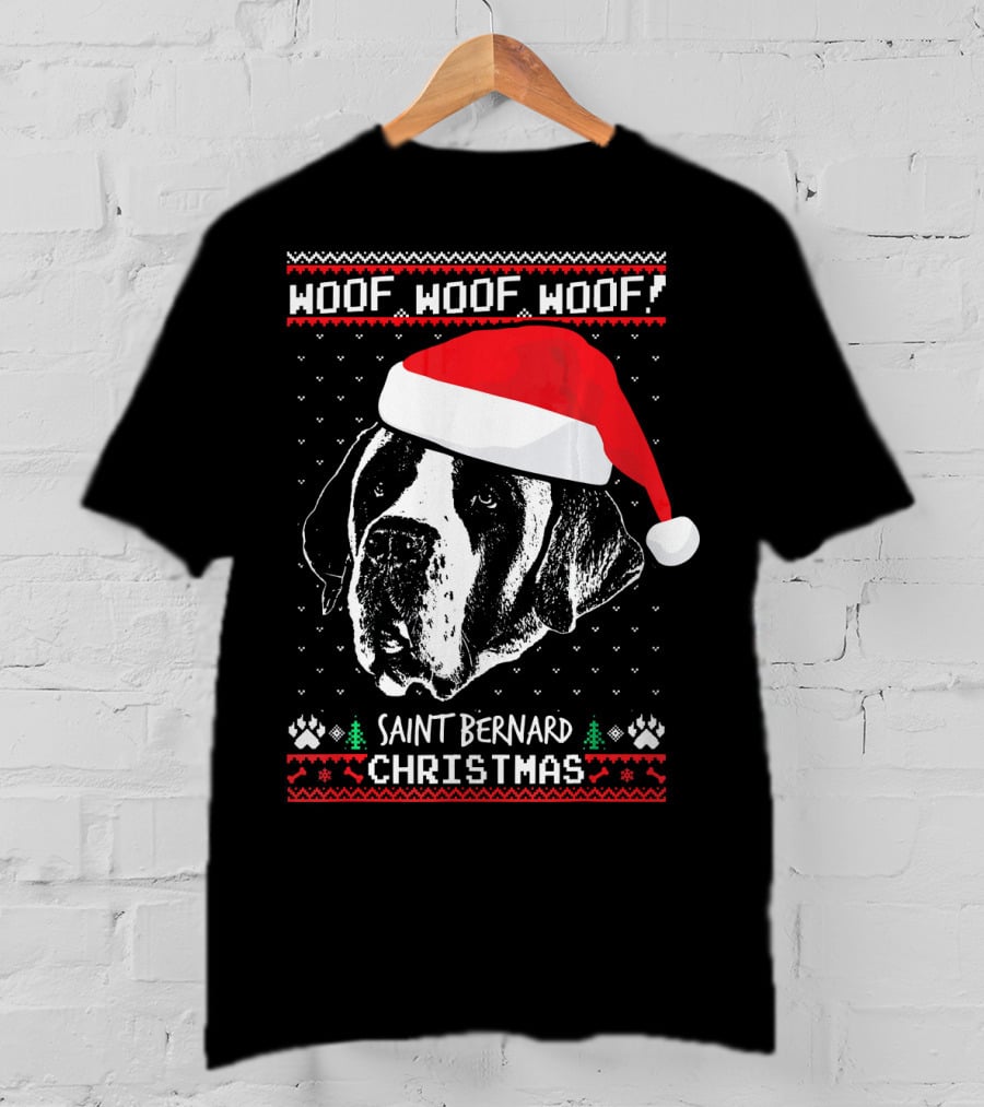 Woof Woof Woof Saint Bernard Christmas T-Shirt