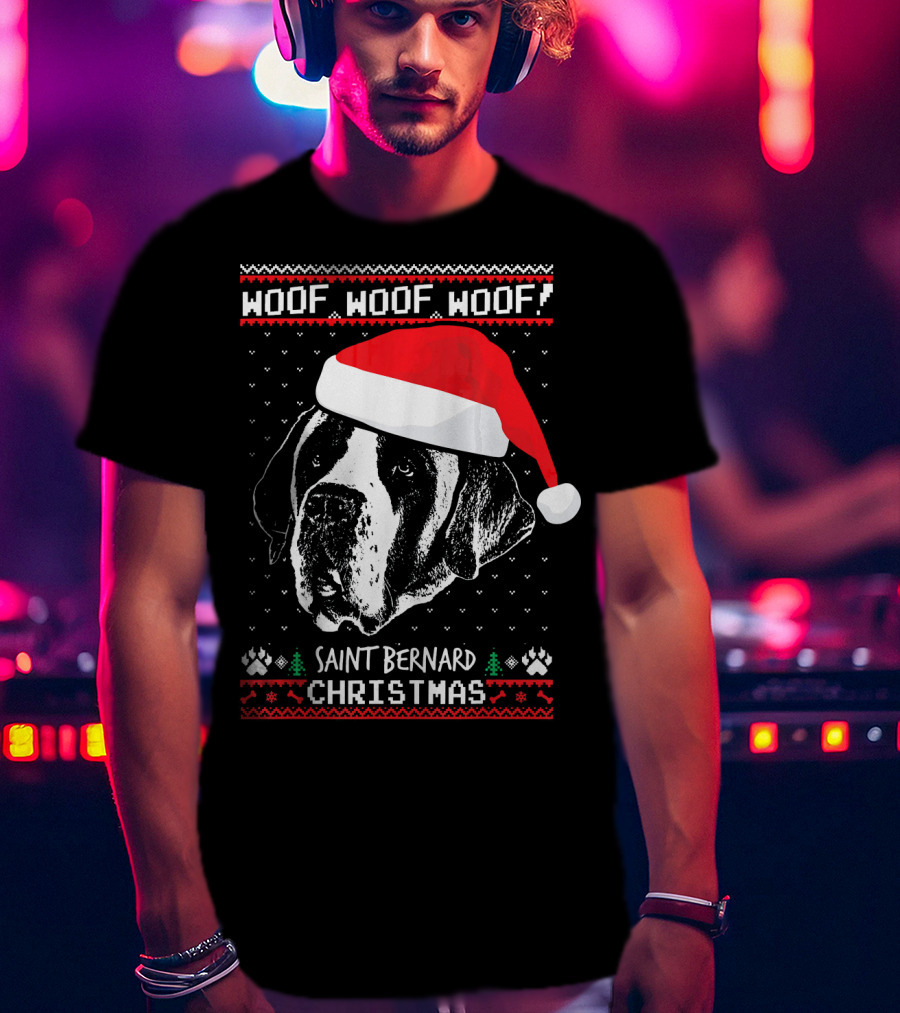 Woof Woof Woof Saint Bernard Christmas T-Shirt