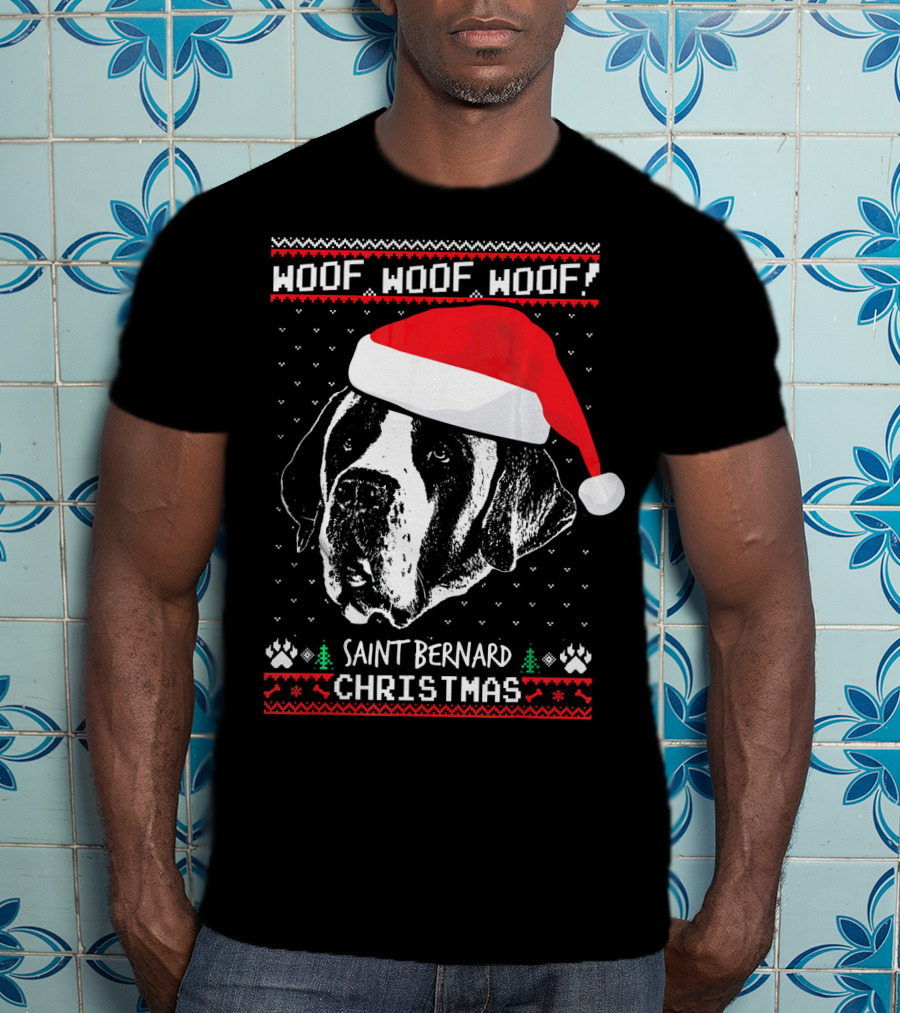 Woof Woof Woof Saint Bernard Christmas T-Shirt