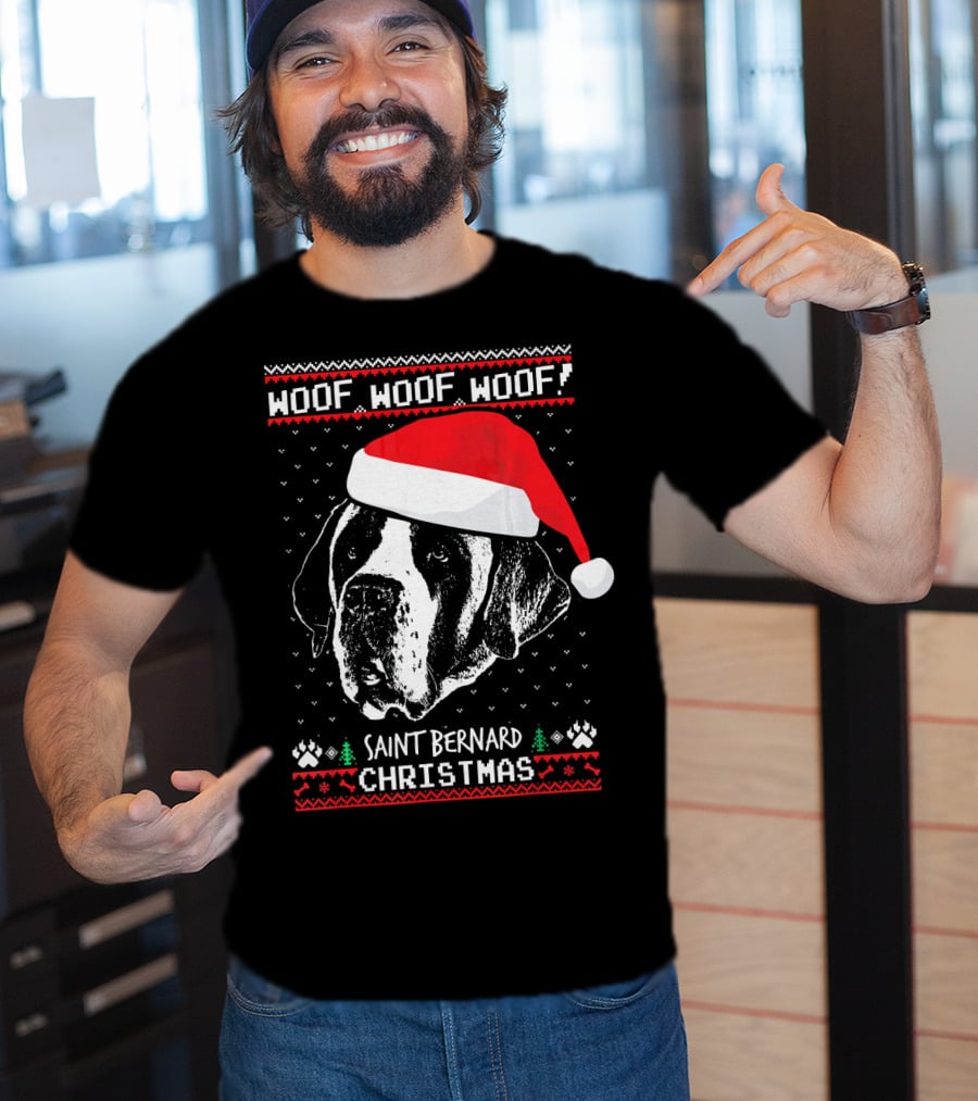 Woof Woof Woof Saint Bernard Christmas T-Shirt