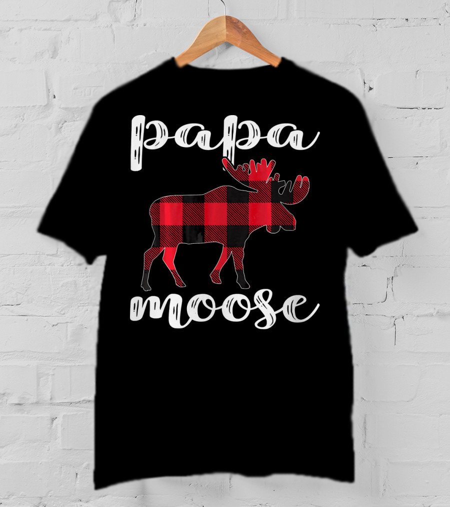 Papa Moose Matching Family Christmas Clo Buffalo Plaid Moose T-Shirt