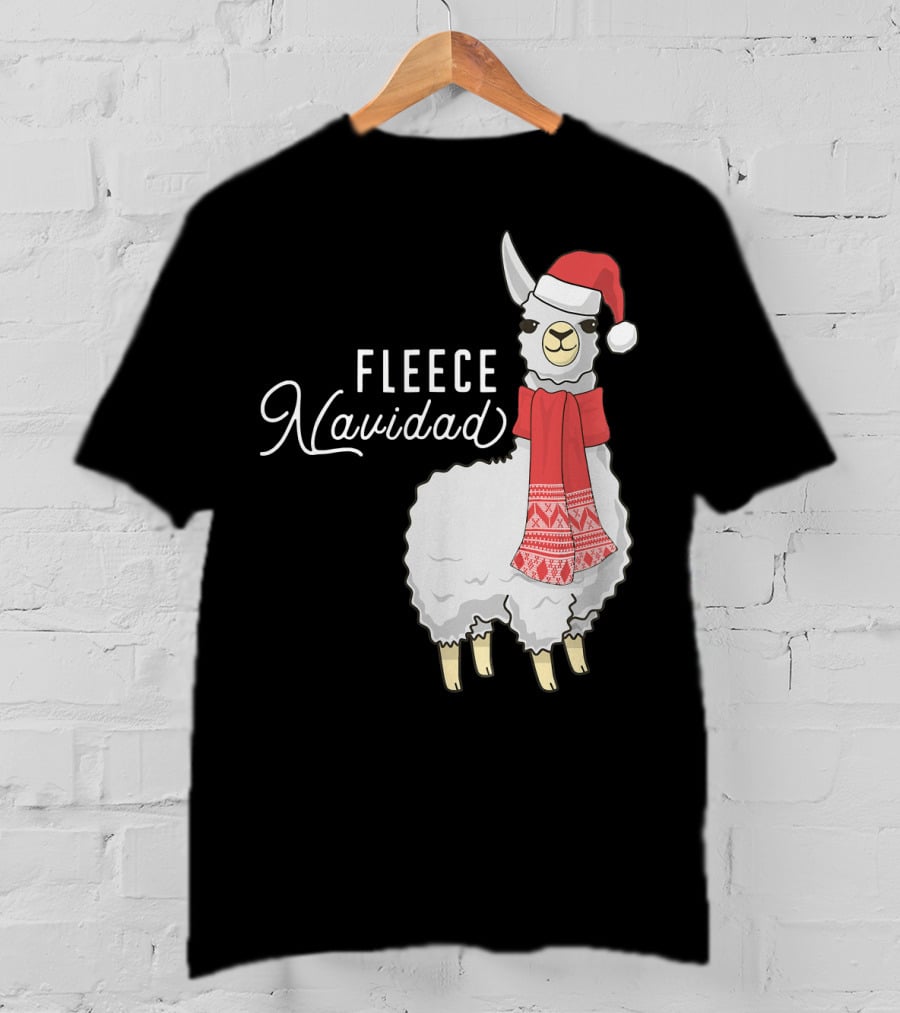 Fleece Navidad Christmas Llama Santa Hat Scarf T-Shirt