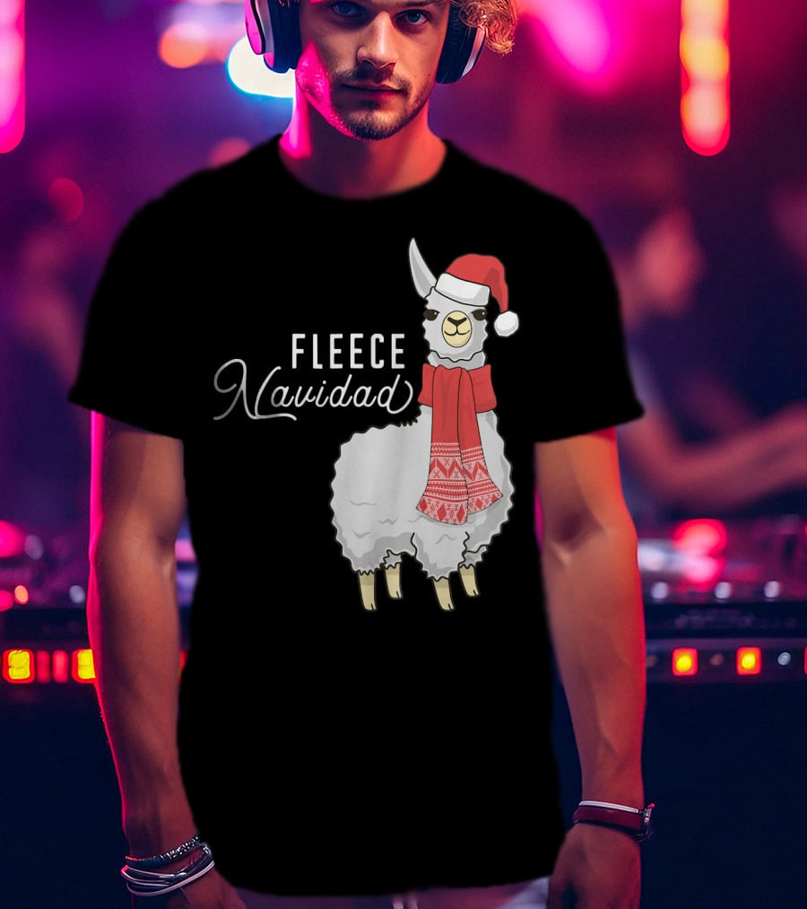 Fleece Navidad Christmas Llama Santa Hat Scarf T-Shirt