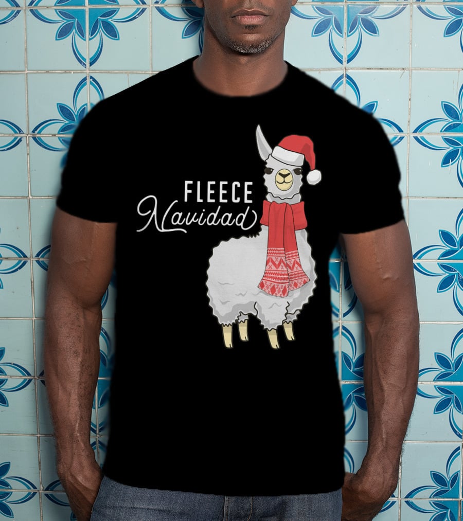 Fleece Navidad Christmas Llama Santa Hat Scarf T-Shirt