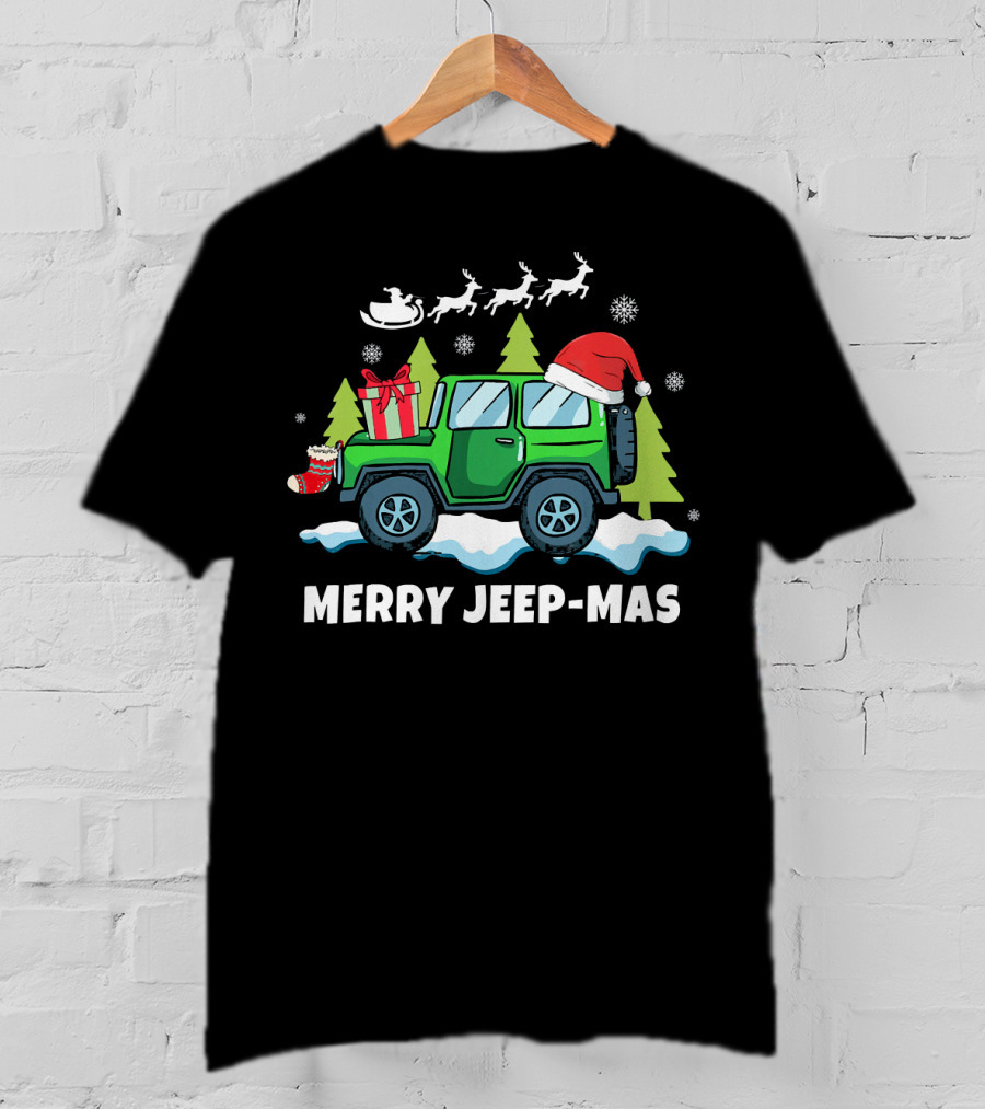 Merry Jeep-Mas Christmas SUV With Santa Hat And Reindeer T-Shirt