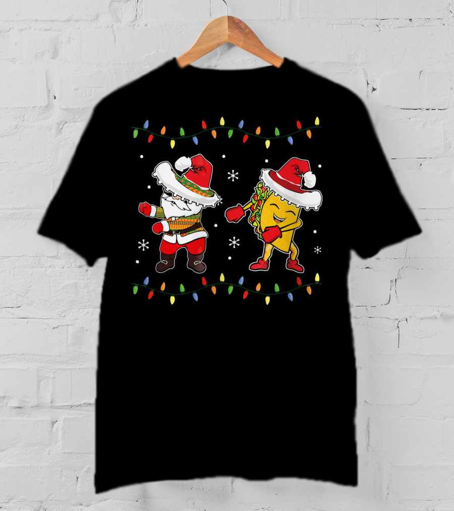Santa And Taco Flossing In Sombrero Christmas T-Shirt
