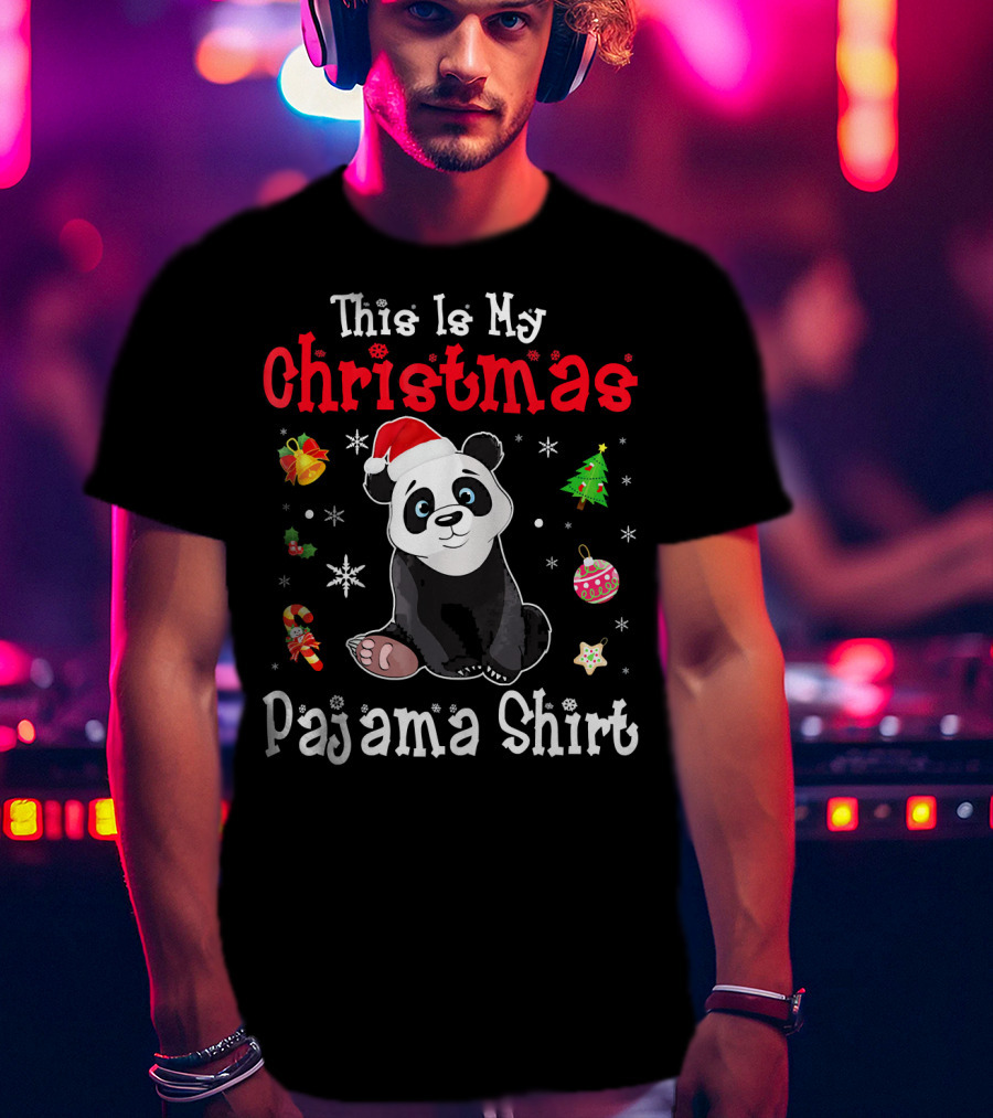 This Is My Christmas Pajama Shirt Panda Santa Hat Snowflakes Ornaments T-Shirt