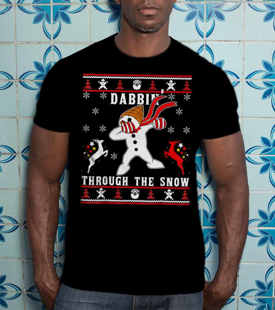 Dabbin' Through The Snow MrBingle Reindeer Snowflakes T-Shirt