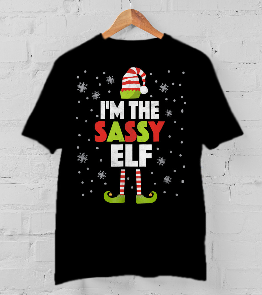 I'm The Sassy Elf Christmas Snowflake Hat Boot Stripes T-Shirt