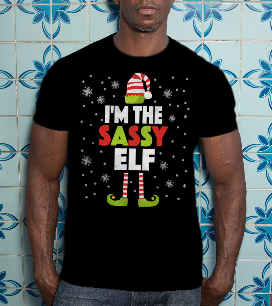 I'm The Sassy Elf Christmas Snowflake Hat Boot Stripes T-Shirt