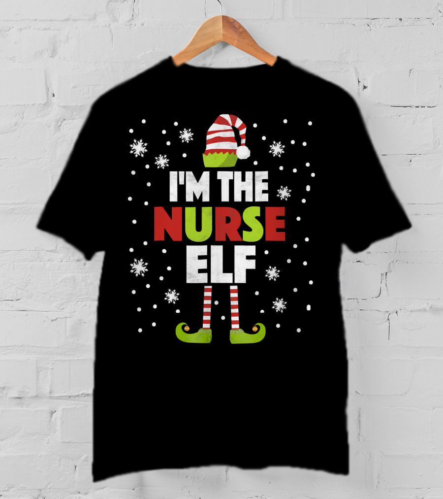 I'm The Nurse Elf Christmas Snowflake Stripes T-Shirt