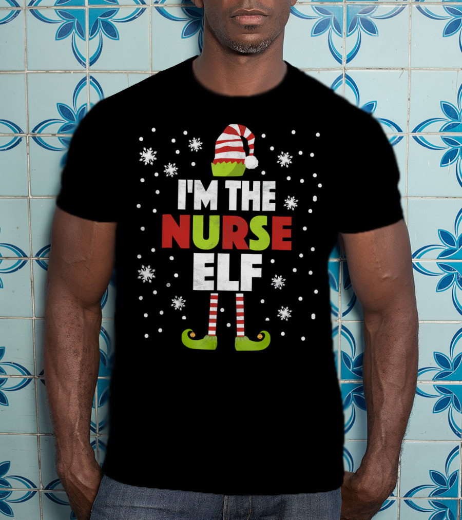 I'm The Nurse Elf Christmas Snowflake Stripes T-Shirt