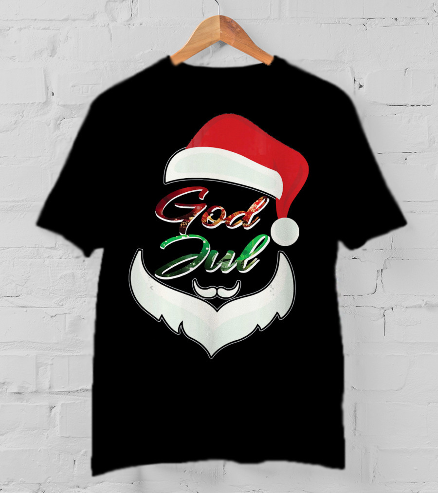 God Jul Norwegian Merry Christmas Santa Hat And Beard Design Norway T-Shirt