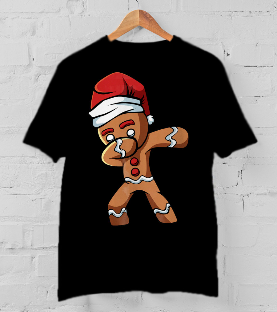 Dabbing Gingerbread Man Santa Hat Holiday Dance T-Shirt