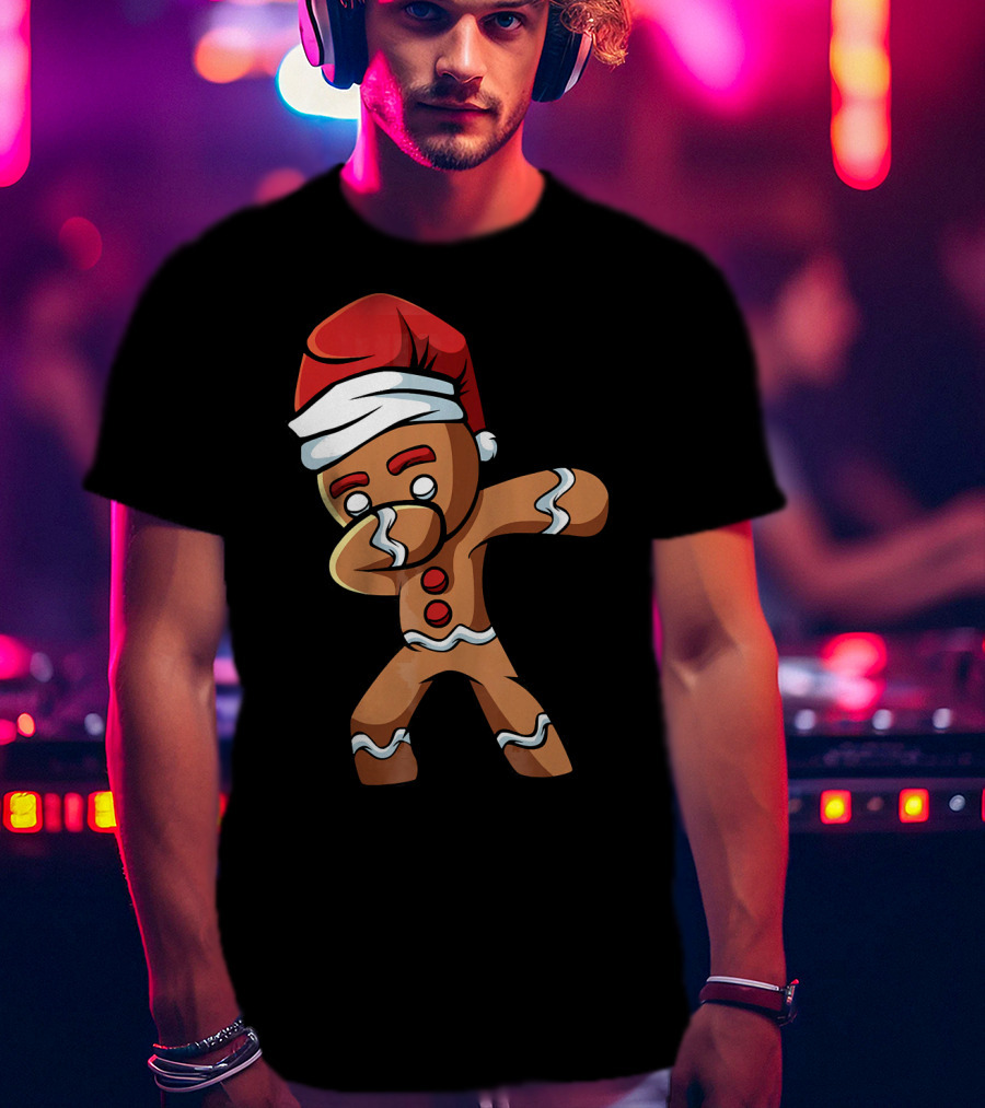 Dabbing Gingerbread Man Santa Hat Holiday Dance T-Shirt