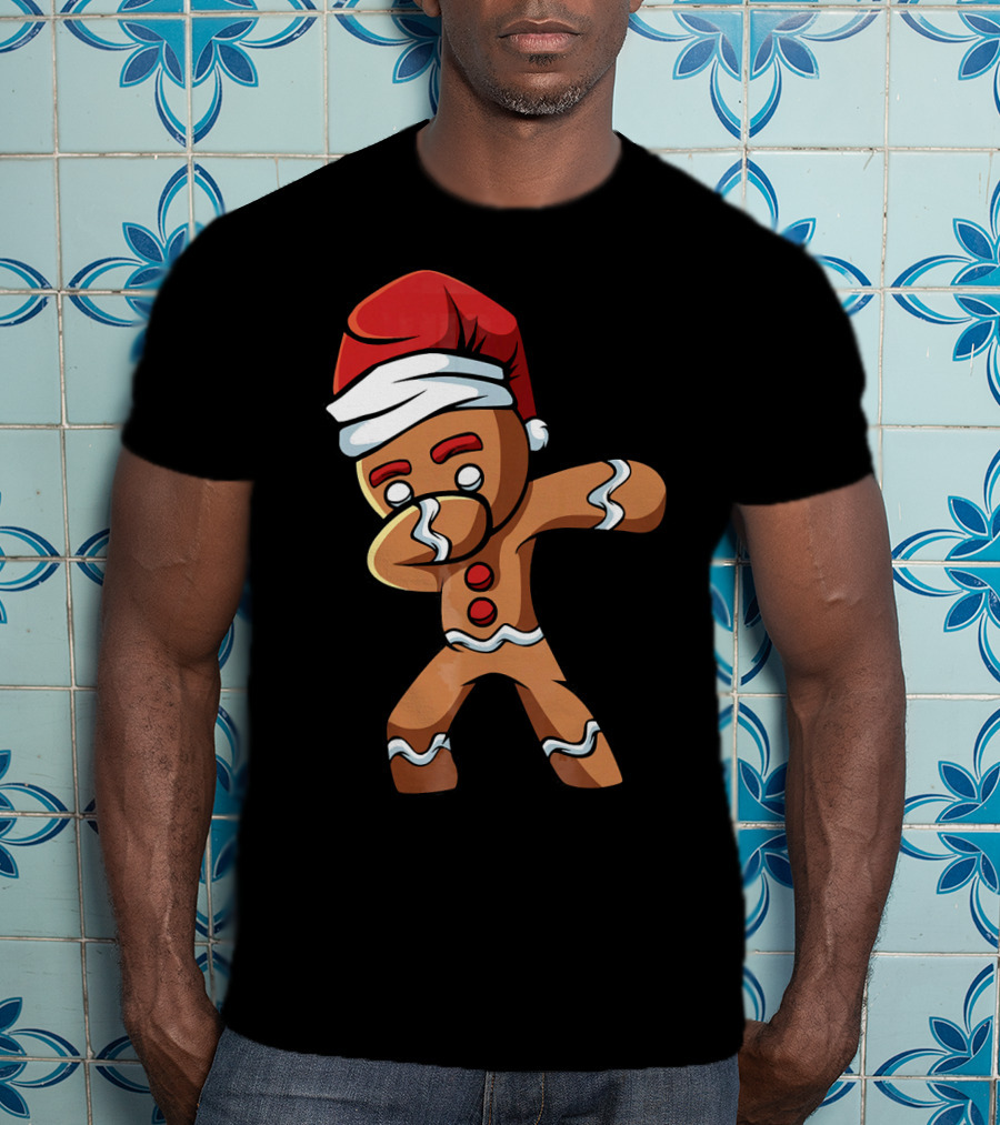 Dabbing Gingerbread Man Santa Hat Holiday Dance T-Shirt