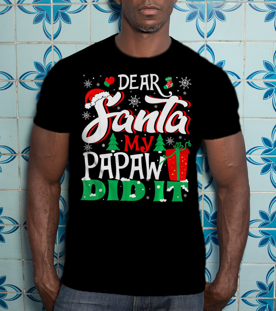 Dear Santa My Papaw Did It Christmas Tree Snowflakes Gift T-Shirt