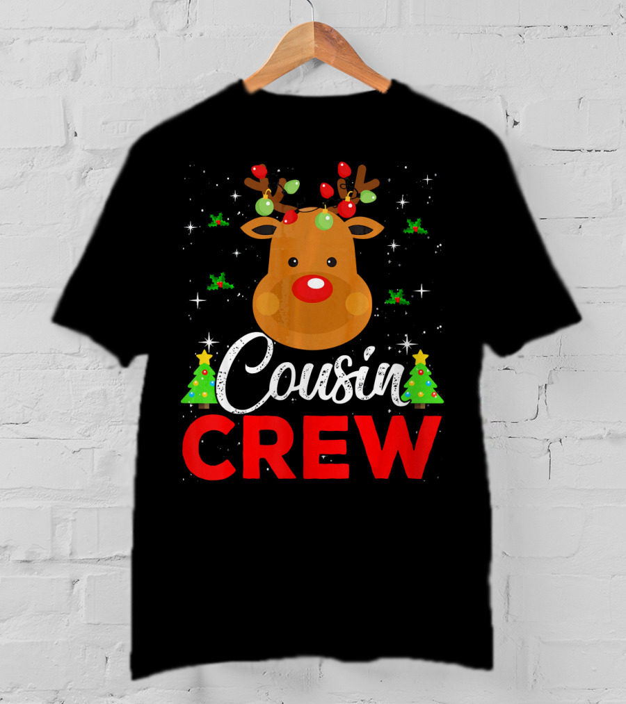 Cousin Crew Funny Reindeer Family Christmas Matching Holiday Trees T-Shirt