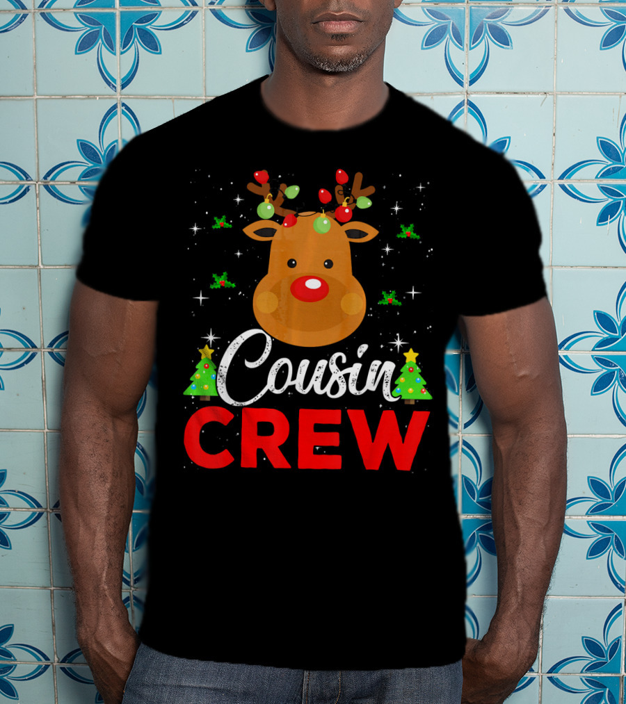 Cousin Crew Funny Reindeer Family Christmas Matching Holiday Trees T-Shirt