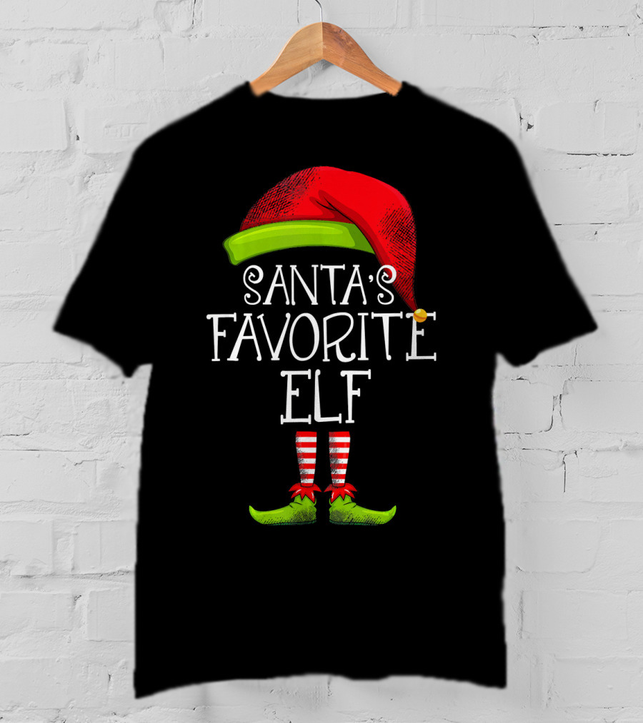 Santa's Favorite Elf Red Hat And Striped Socks T-Shirt