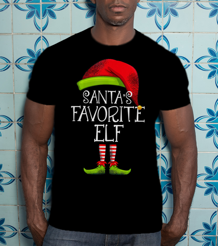 Santa's Favorite Elf Red Hat And Striped Socks T-Shirt