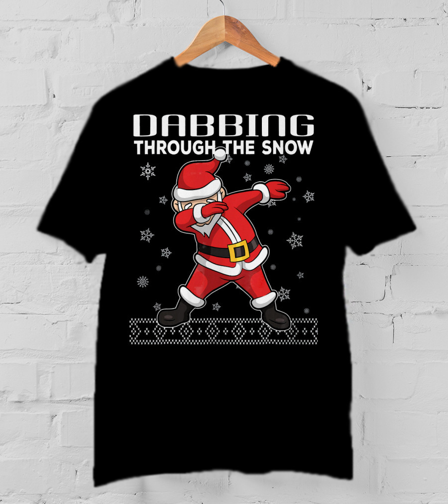 Dabbing Through The Snow Santa Claus Christmas Sweater Snowflakes T-Shirt