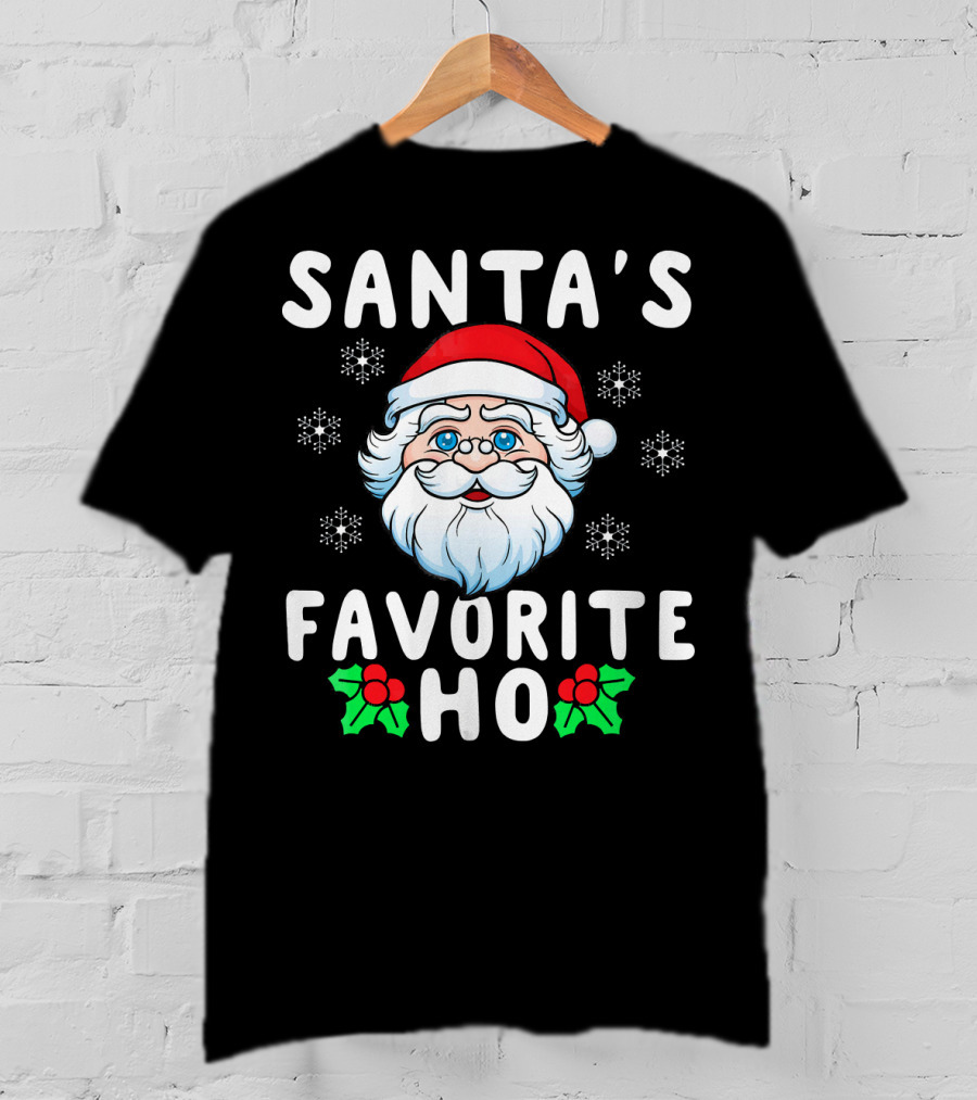 Santas Favorite Ho Christmas Santa Claus Snowflakes Holly T-Shirt