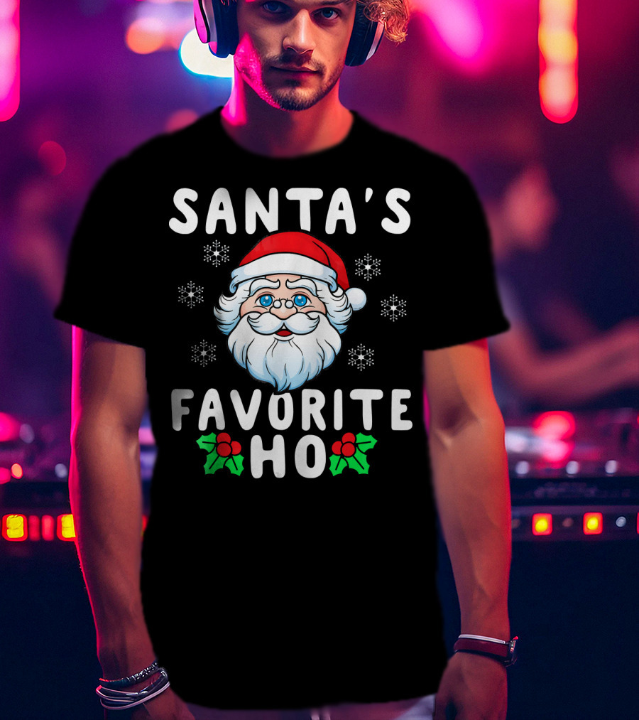 Santas Favorite Ho Christmas Santa Claus Snowflakes Holly T-Shirt