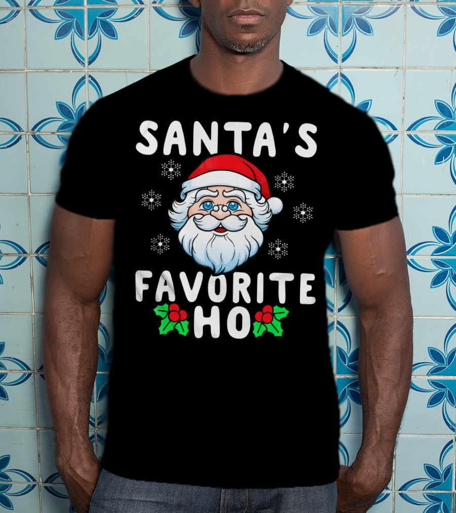 Santas Favorite Ho Christmas Santa Claus Snowflakes Holly T-Shirt