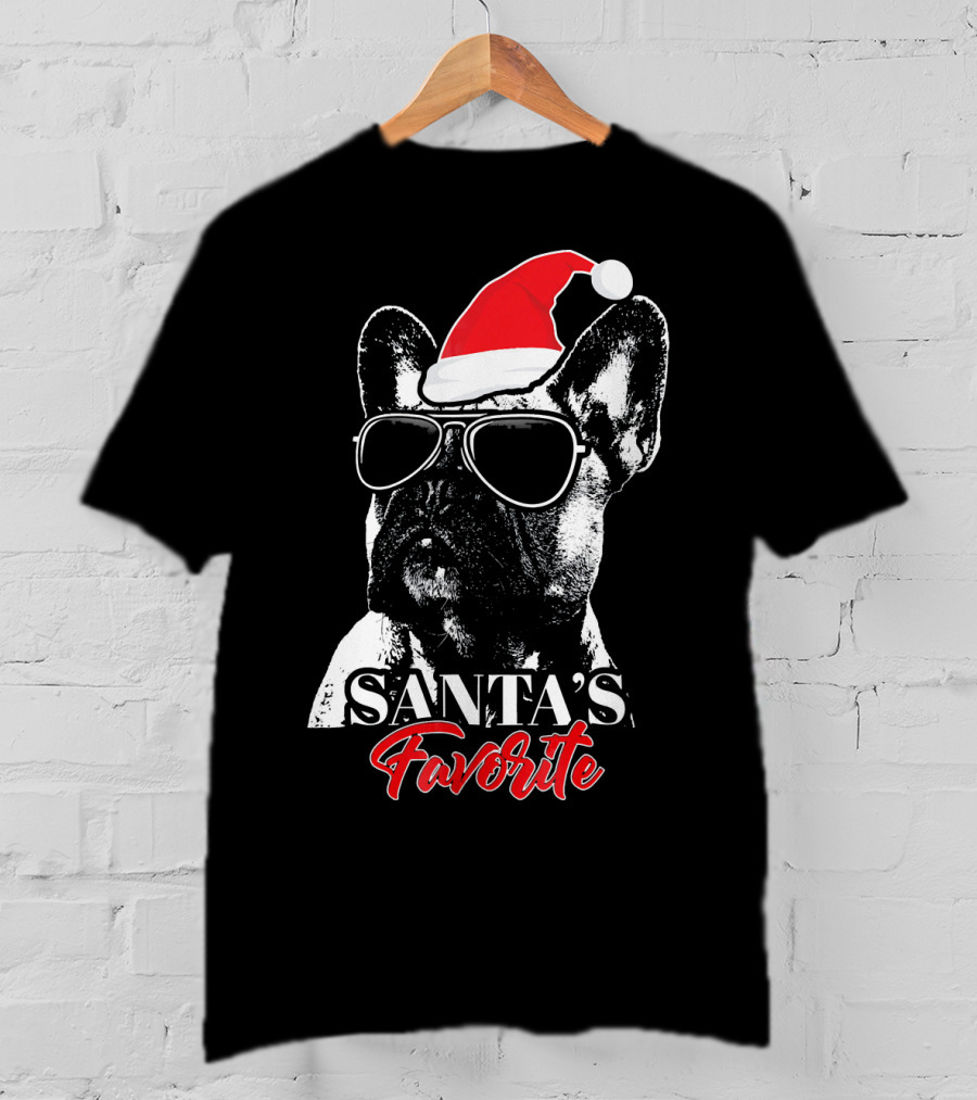 Santa's Favorite French Bulldog Wearing Sunglasses And Hat T-Shirt