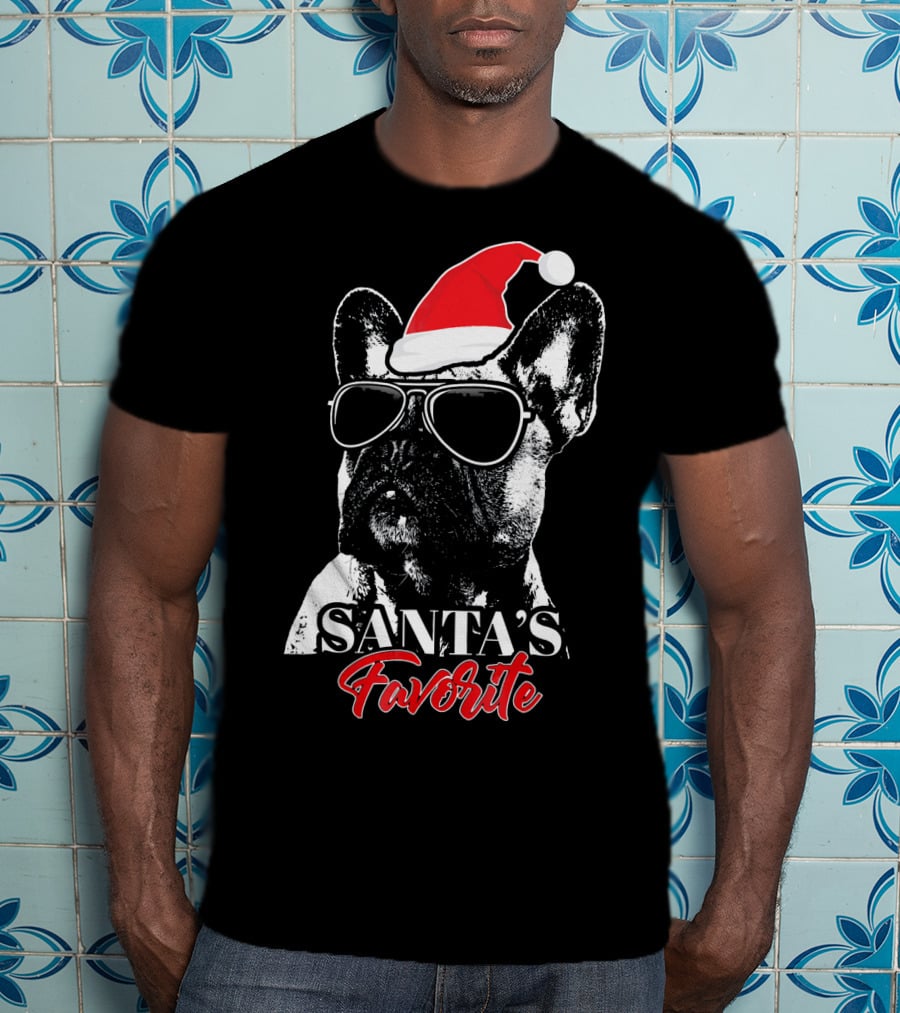 Santa's Favorite French Bulldog Wearing Sunglasses And Hat T-Shirt