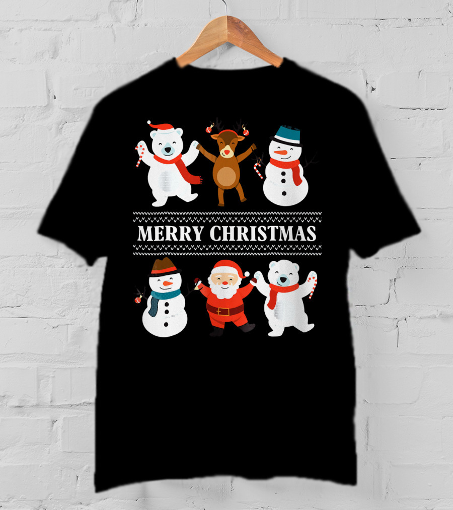 Merry Christmas Bears Snowmen Reindeer Santa Claus T-Shirt