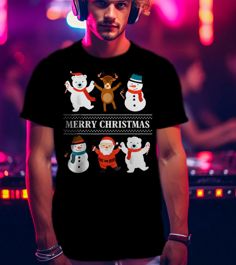 Merry Christmas Bears Snowmen Reindeer Santa Claus T-Shirt