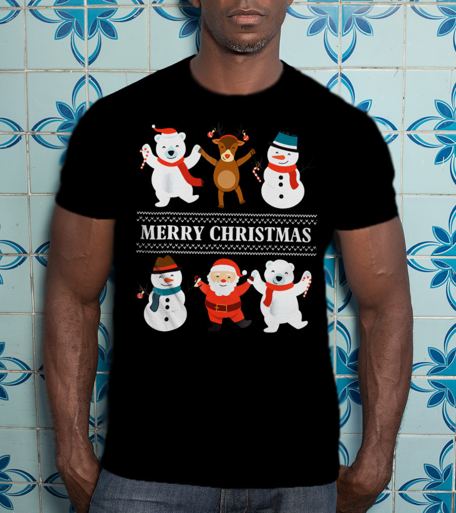 Merry Christmas Bears Snowmen Reindeer Santa Claus T-Shirt