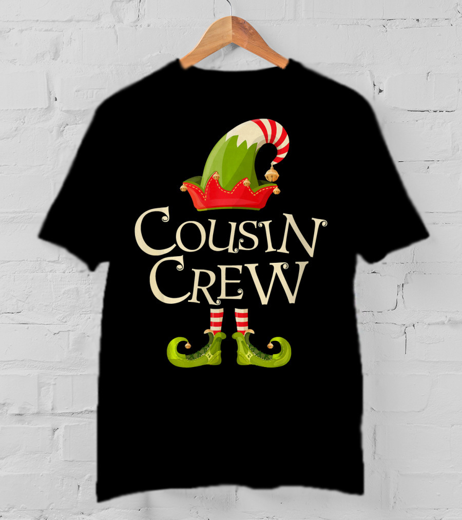 Cousin Crew Elf Matching Family Christmas Hat And Shoes T-Shirt