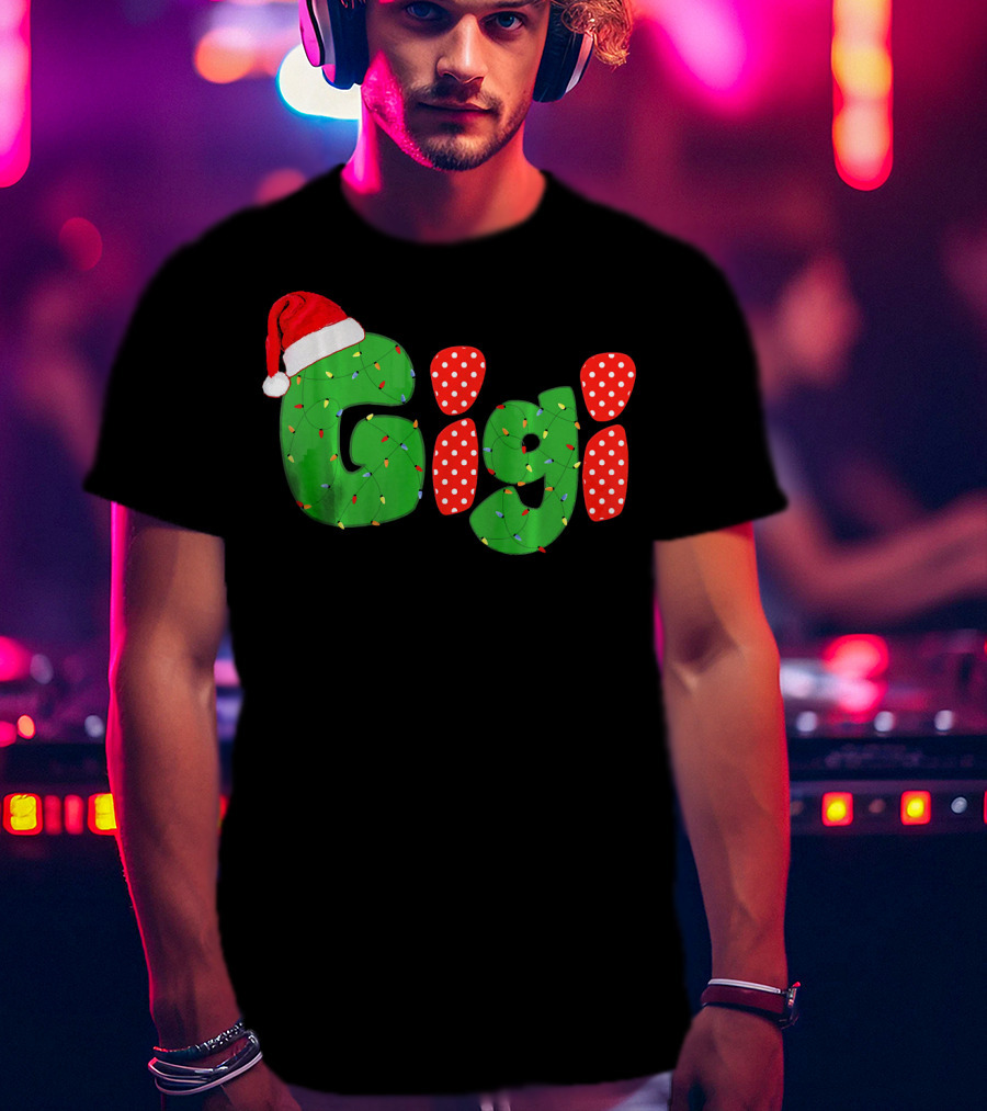 Gigi Christmas Santa Hat Lights Family Matching Pajamas T-Shirt