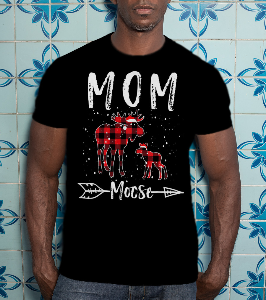 Mom Moose Buffalo Plaid Arrow T-Shirt