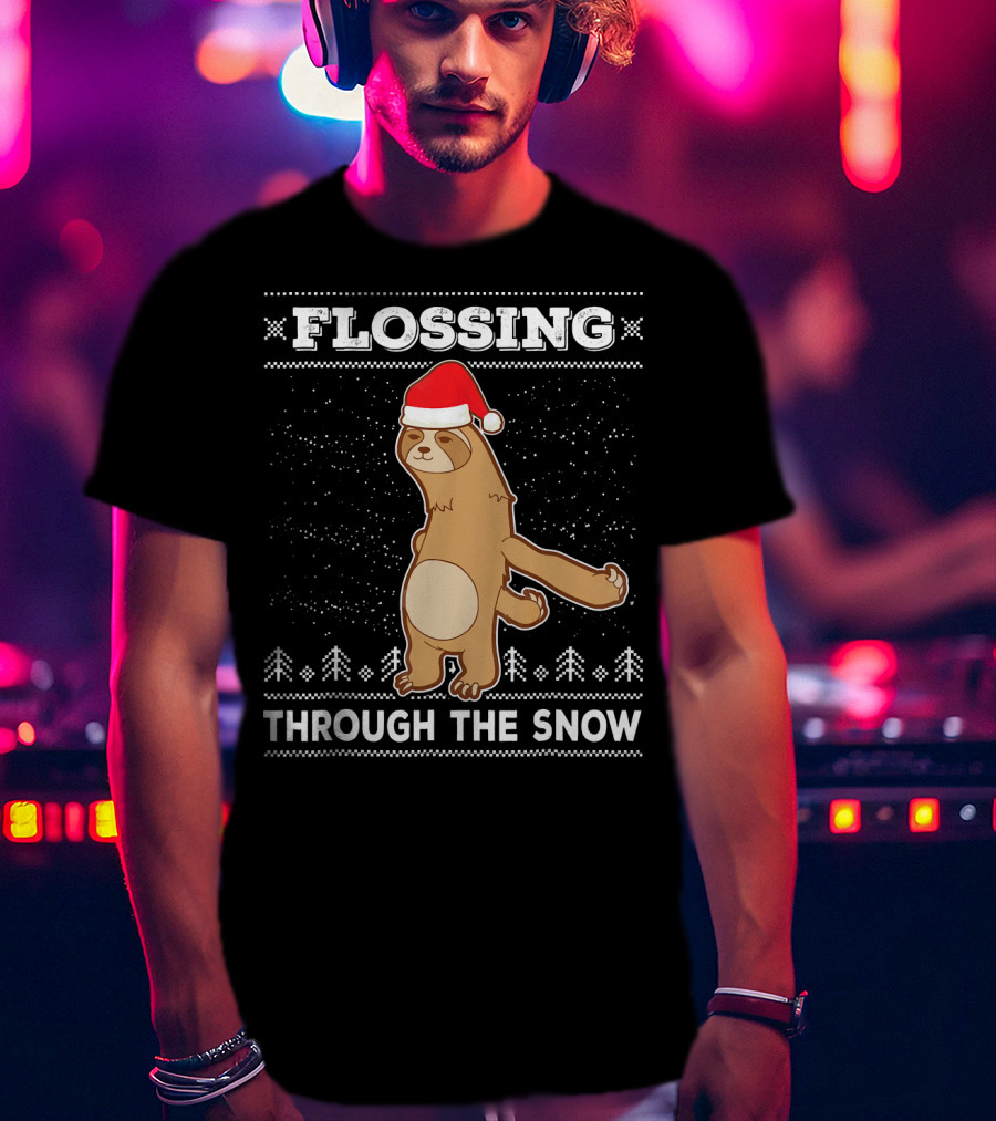 Flossing Through The Snow Sloth Santa's Dance T-Shirt