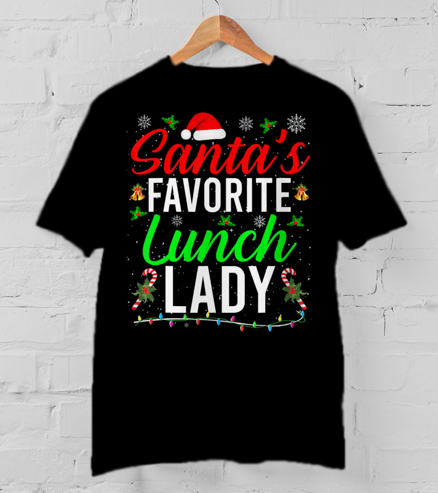 Santa's Favorite Lunch Lady Christmas Candy Cane Snowflakes T-Shirt