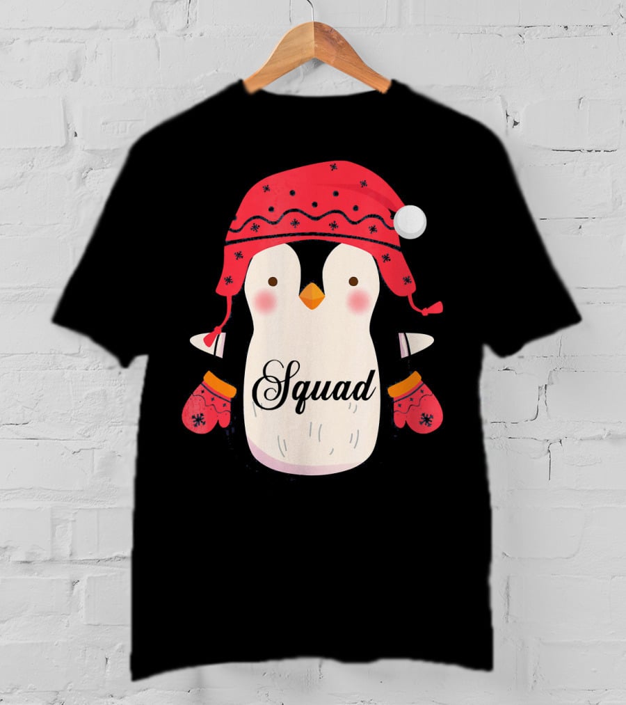 Squad Penguin Christmas Hat And Mittens T-Shirt