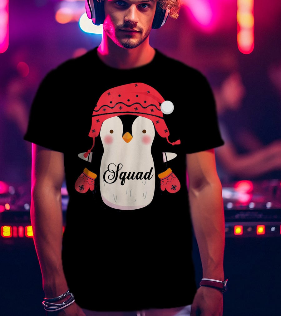 Squad Penguin Christmas Hat And Mittens T-Shirt