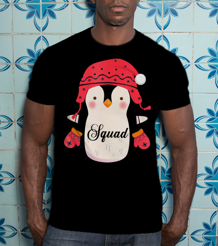 Squad Penguin Christmas Hat And Mittens T-Shirt