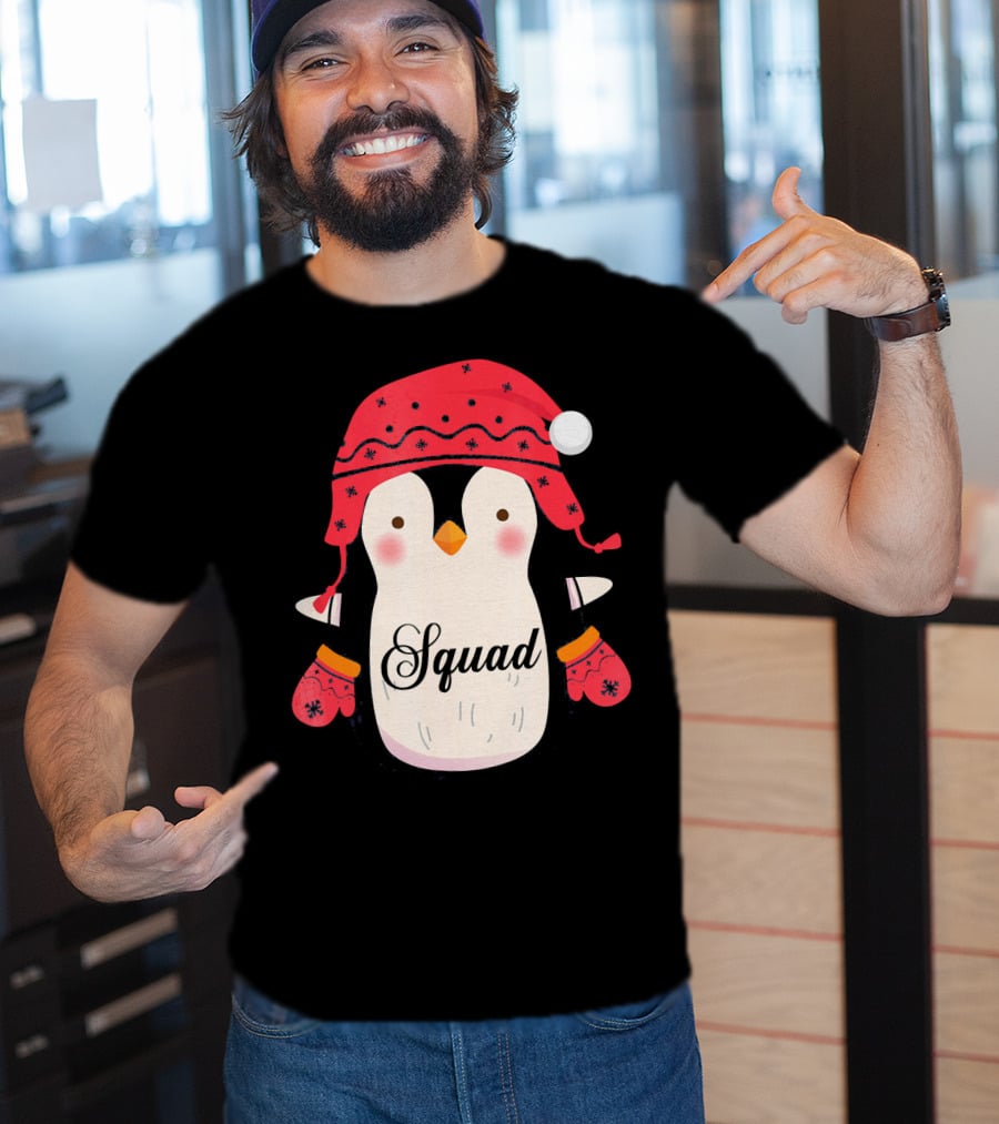 Squad Penguin Christmas Hat And Mittens T-Shirt