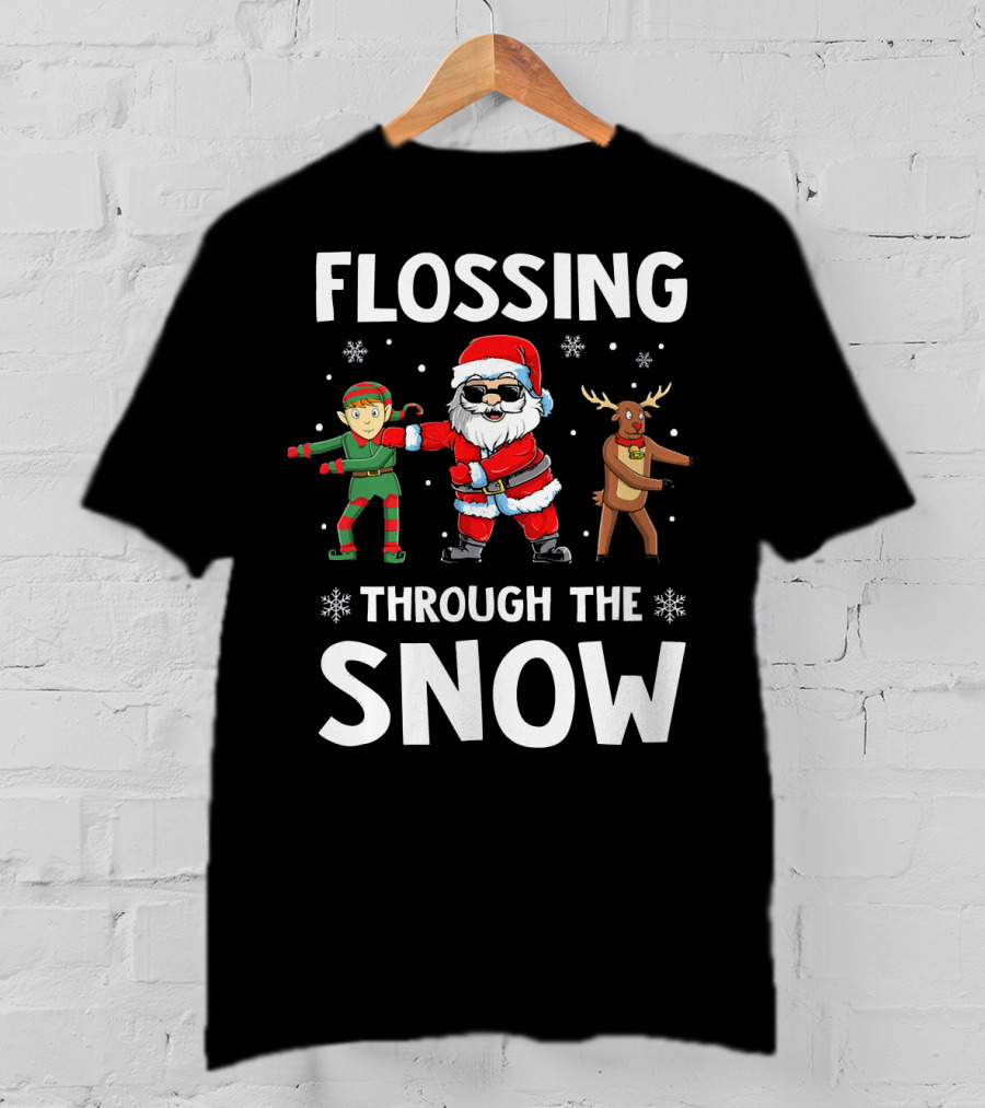 Flossing Through The Snow With Santa Elf And Reindeer T-Shirt