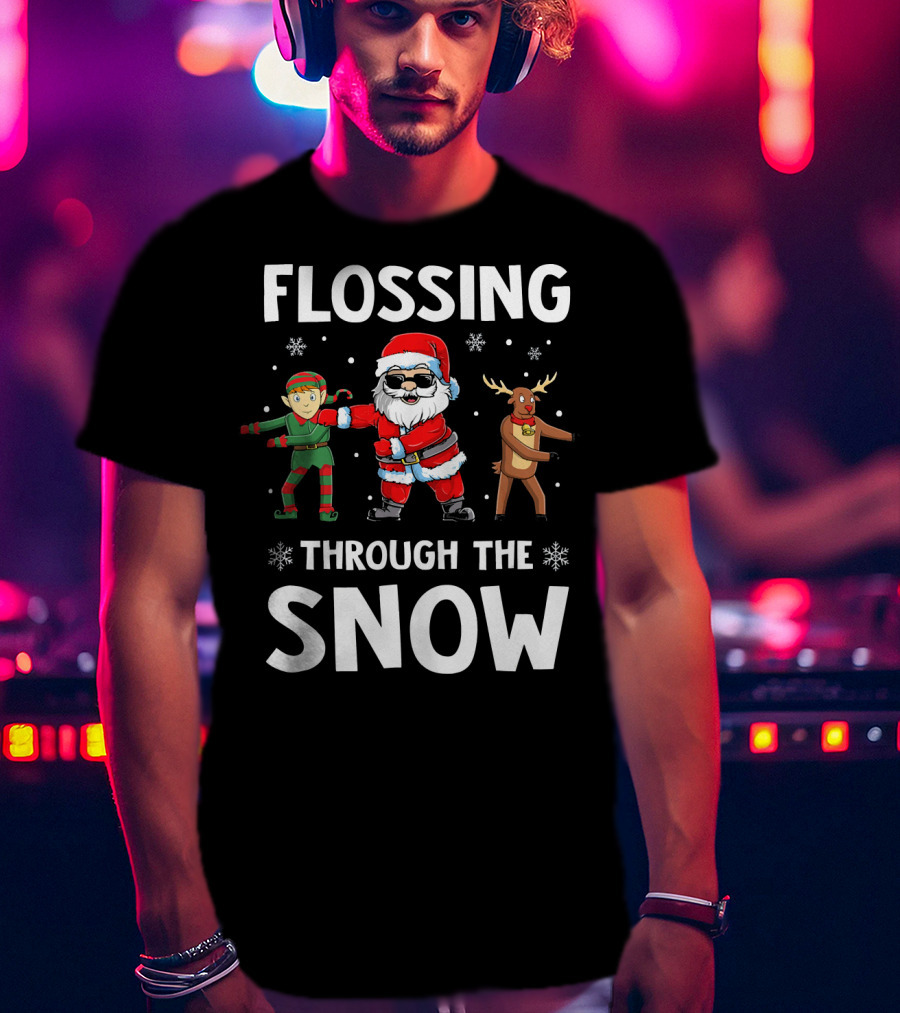 Flossing Through The Snow With Santa Elf And Reindeer T-Shirt