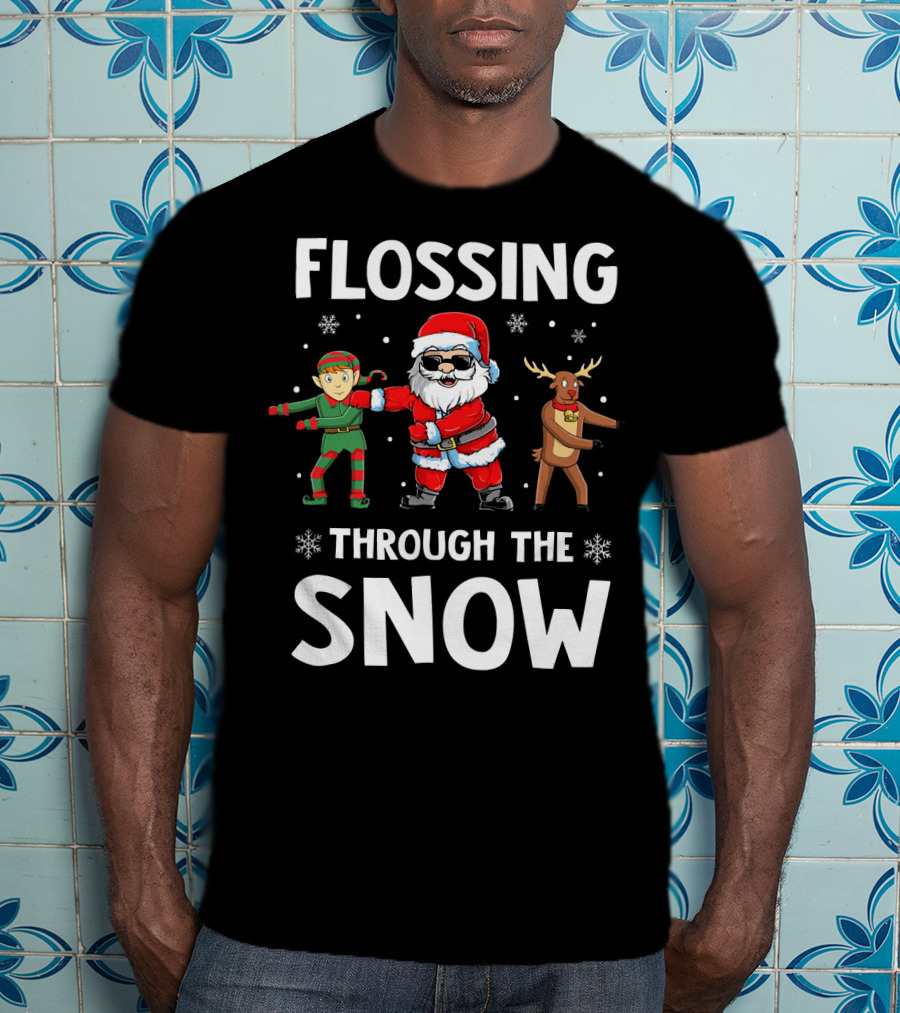 Flossing Through The Snow With Santa Elf And Reindeer T-Shirt