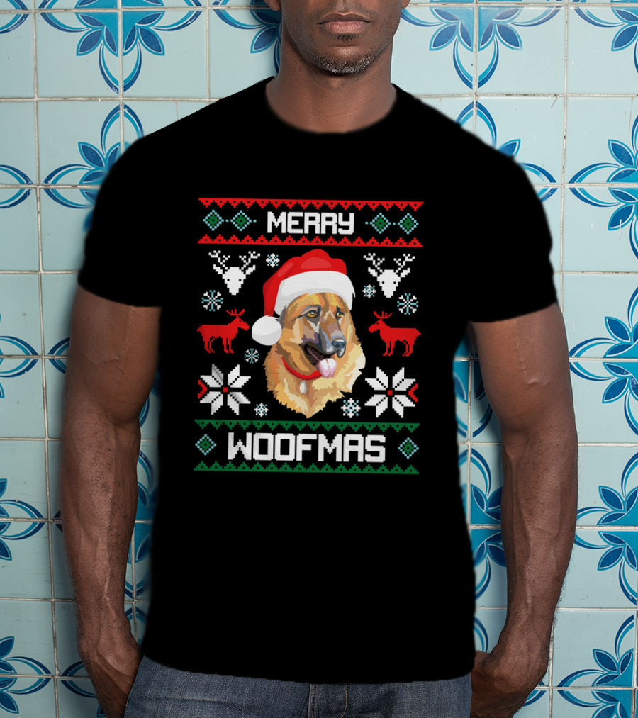 Merry Woofmas German Shepherd Dog Christmas T-Shirt