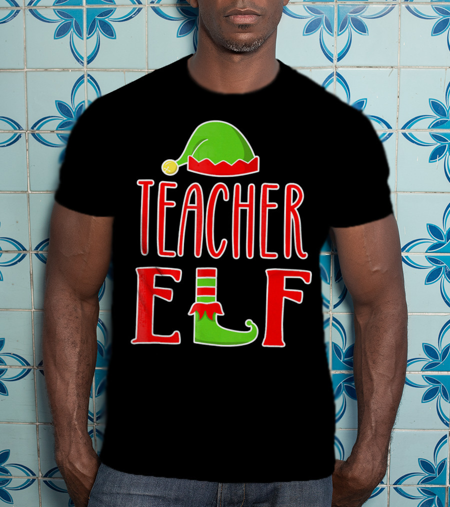 Teacher Elf Christmas Hat And Shoe Holiday T-Shirt